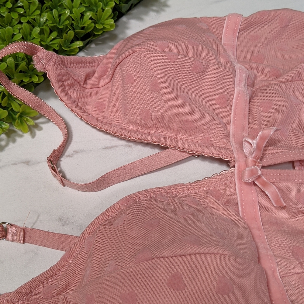 💕 Pink flocked heart lingerie bodysuit 💕